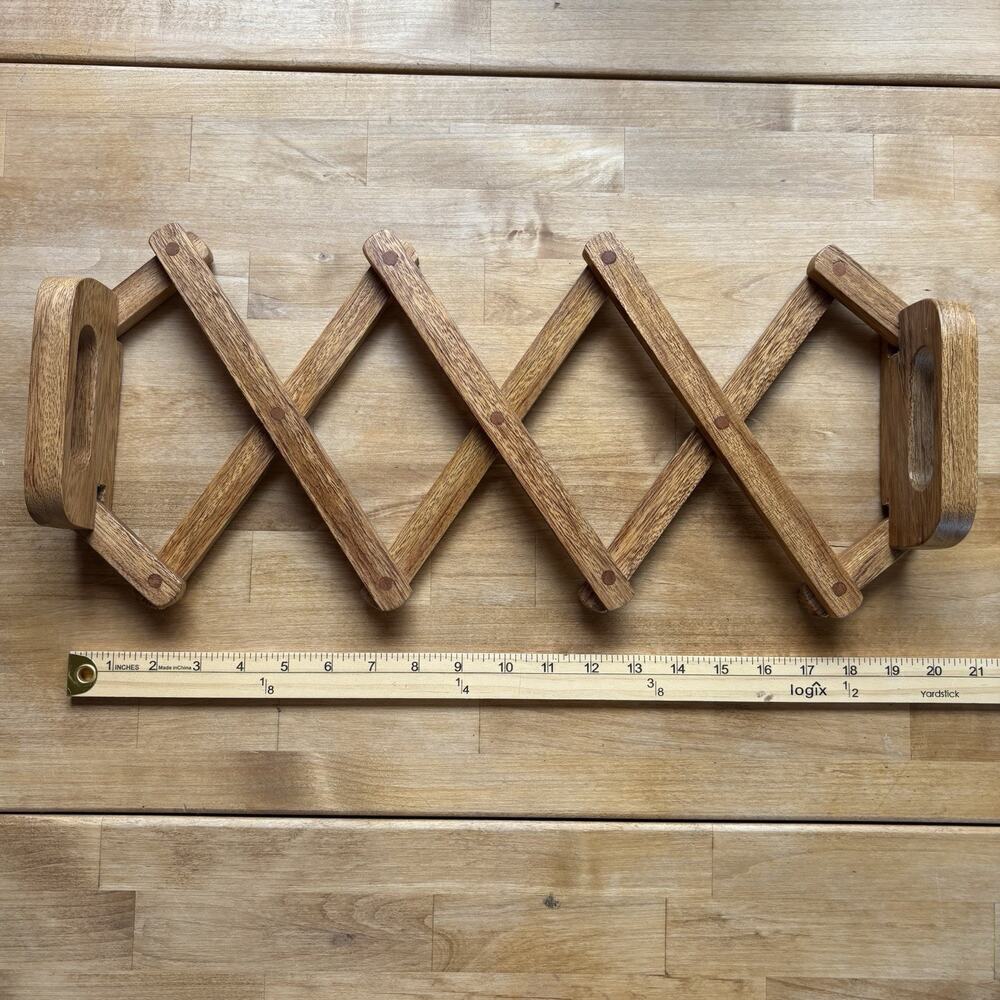 Vintage Expandable Wood Trivet Serving Tray Rustic Mid Century Modern MCM 1960s - Picture 4 of 5